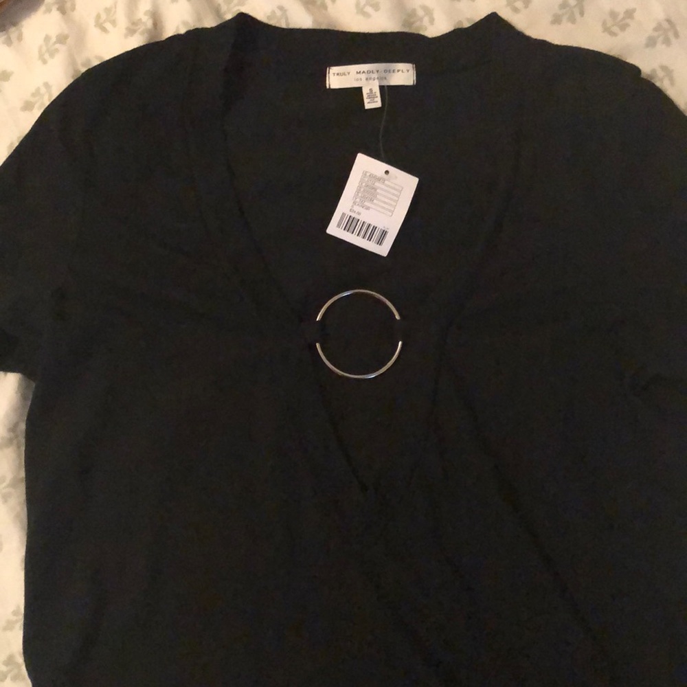 UO Truly Madly Deeply Black Vneck with Ring NWT